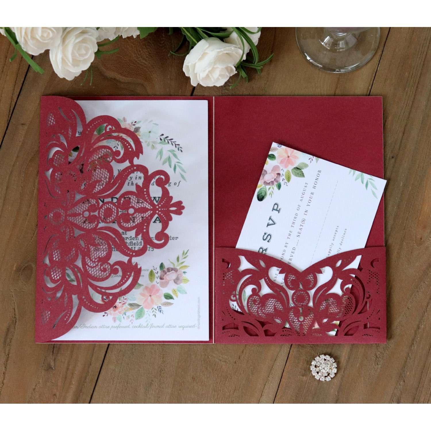 Thank You Card Wedding Card Design Laser Cut Holiday Greeting Card Rose Card